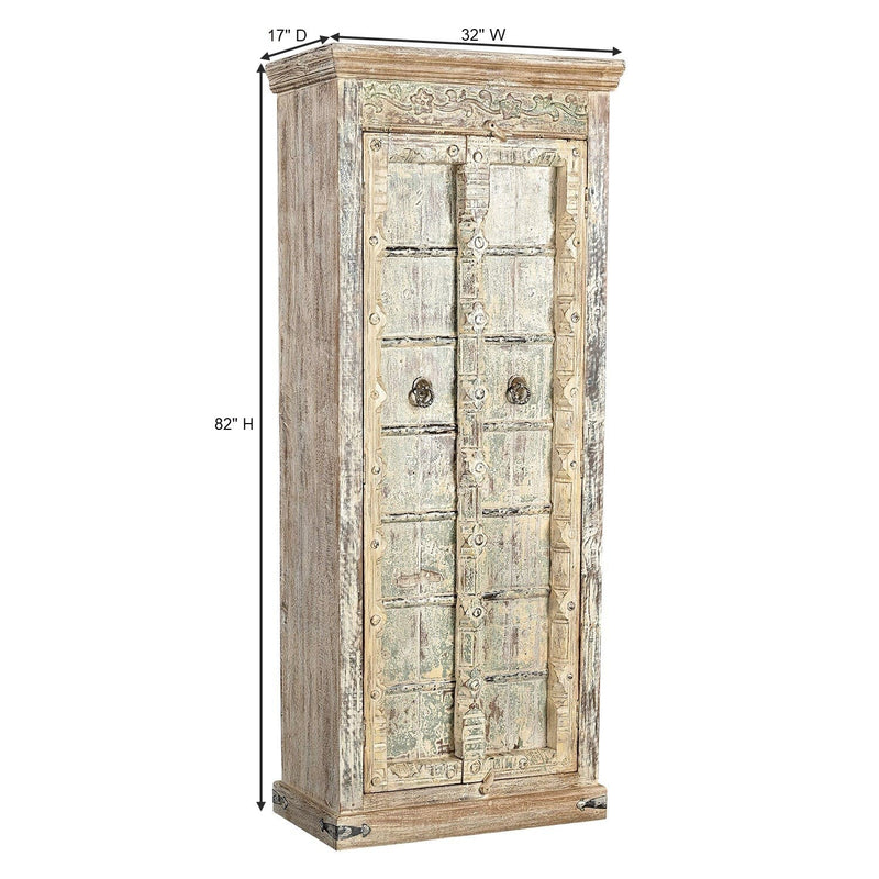 82 in. Tall Distressed White Antique Door Upcycled Solid Wood Armoire