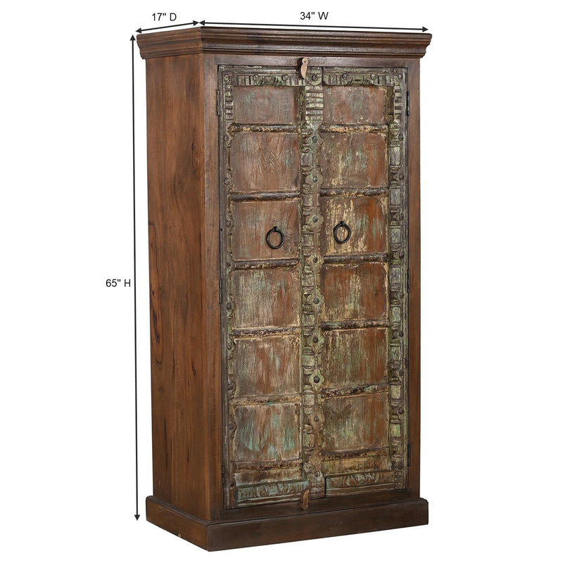 Antique Carved Door Repurposed 65 in. Tall Rustic Armoire