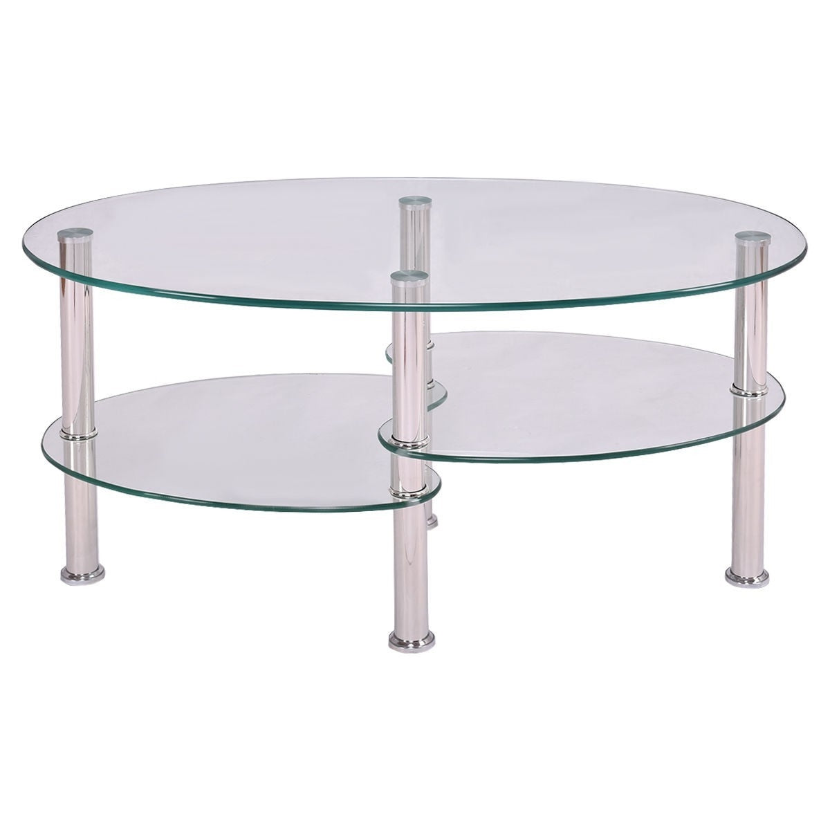 Modern Oval Tempered Glass Coffee Table with Bottom Shelf, photo 3 of 5