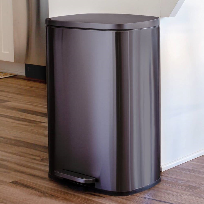 13 Gallon Black Stainless Steel Kitchen Trash Can with Step Open Lid, photo 2 of 5