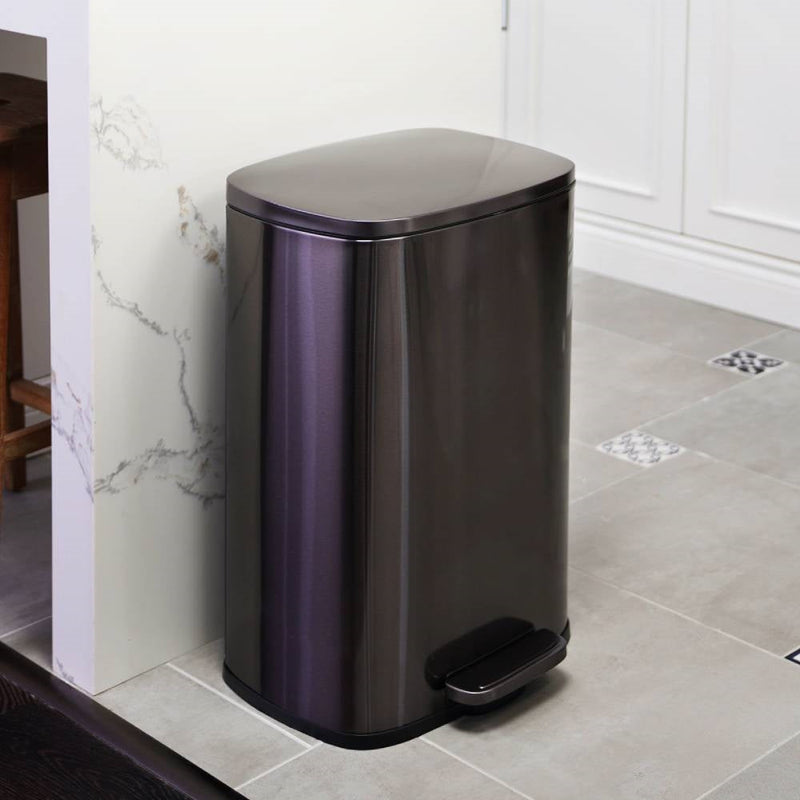 13 Gallon Black Stainless Steel Kitchen Trash Can with Step Open Lid, photo 4 of 5