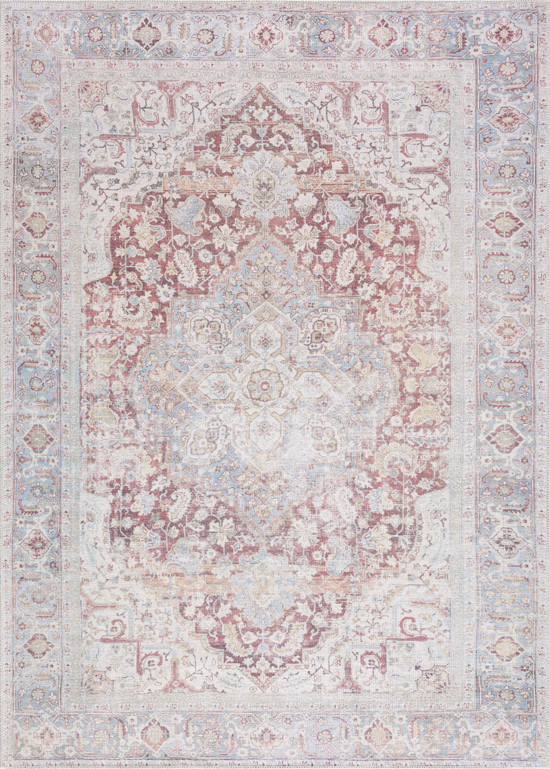 Cream Rust Leeston Vintage Washable Area Rug