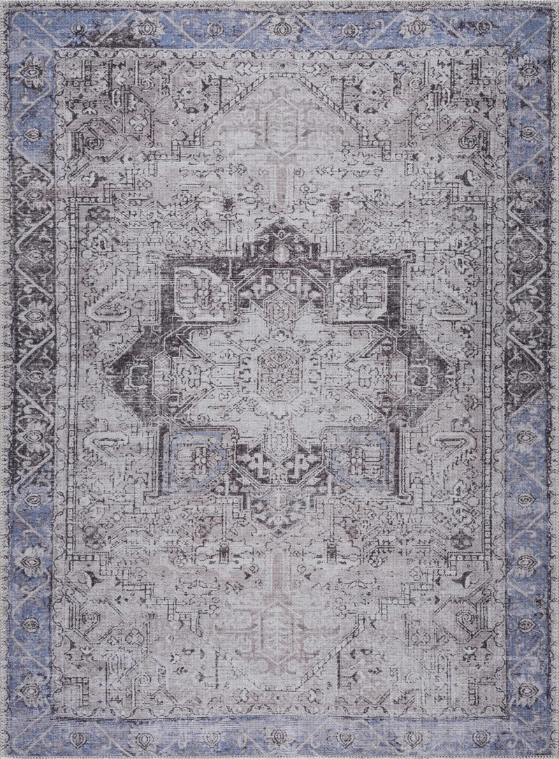 Rosman Blue&Beige Flat Pile Washable Rug