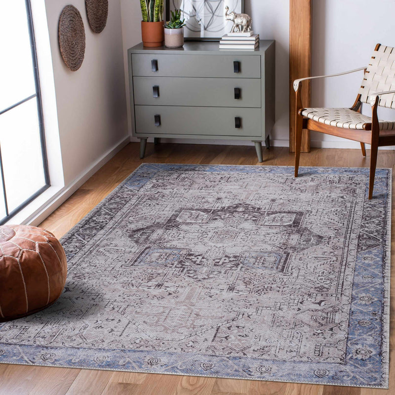 Rosman Blue&Beige Flat Pile Washable Rug