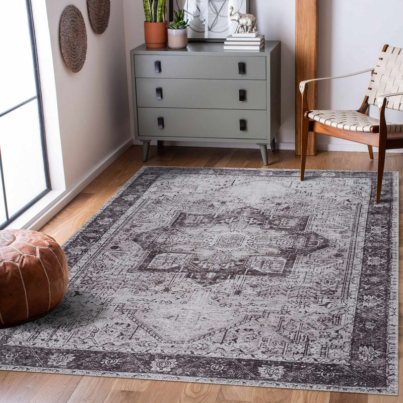 Rosman Gray Washable Area Rug