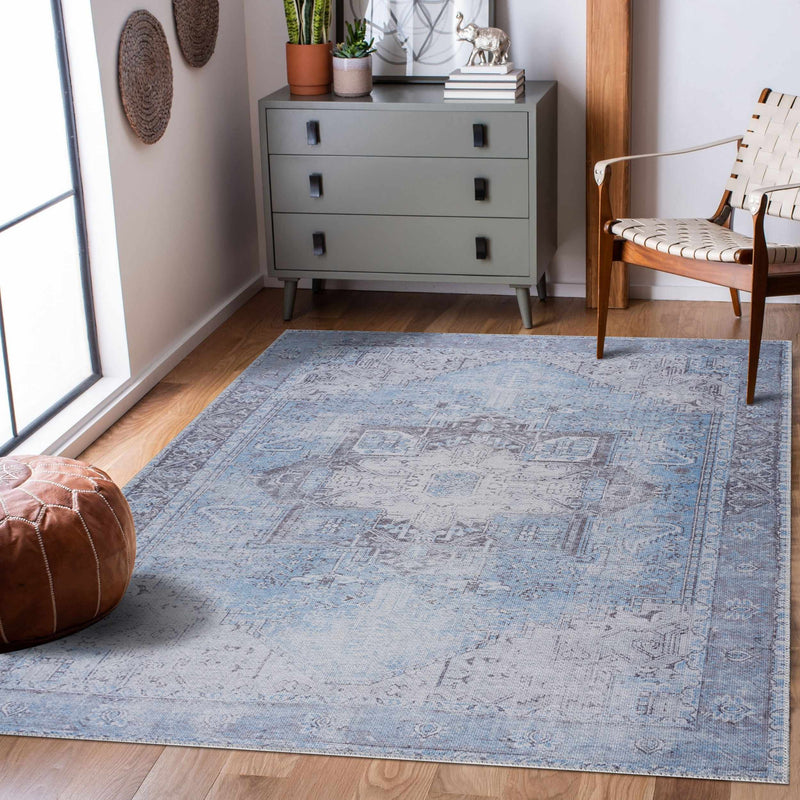 Aqua Rosman Washable Runner & Area Rug