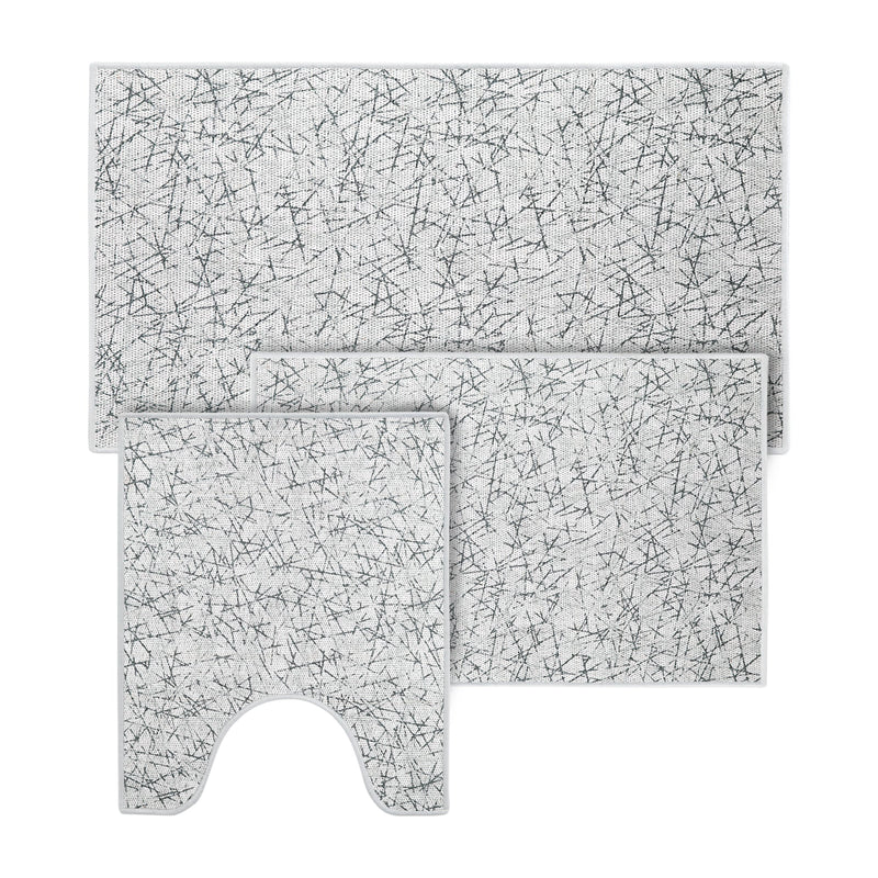 Geometric Design 3 Piece Bathroom Rugs Set |White