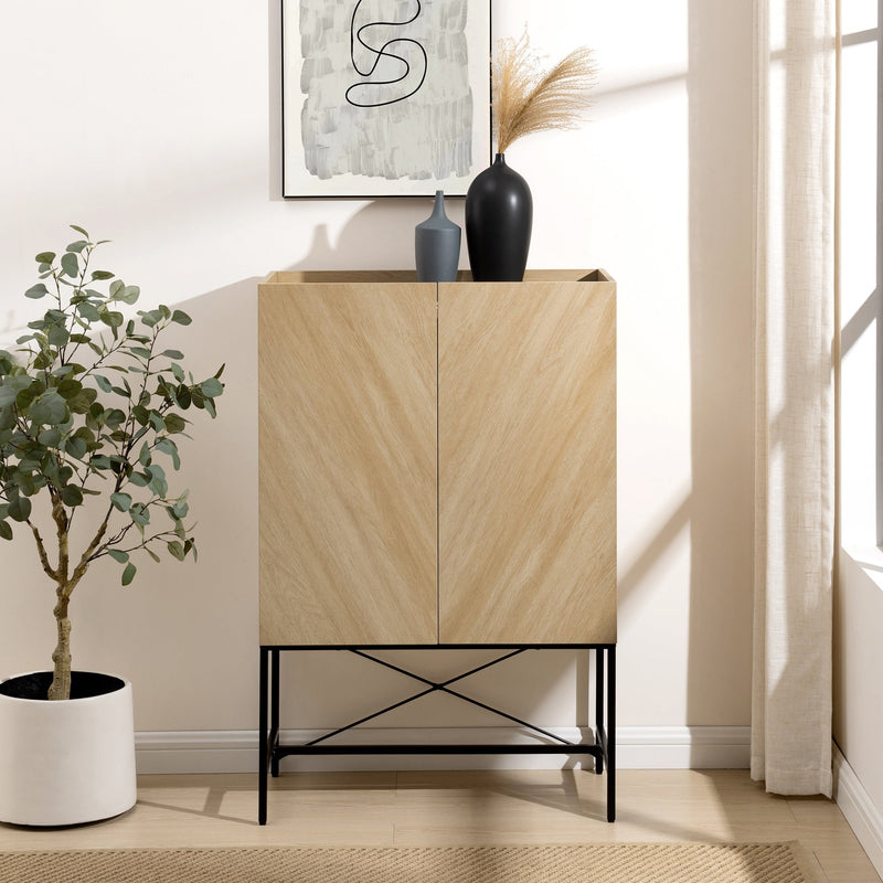 Tiki Contemporary Bookmatch-Doors Tall Accent Cabinet with Inset Top