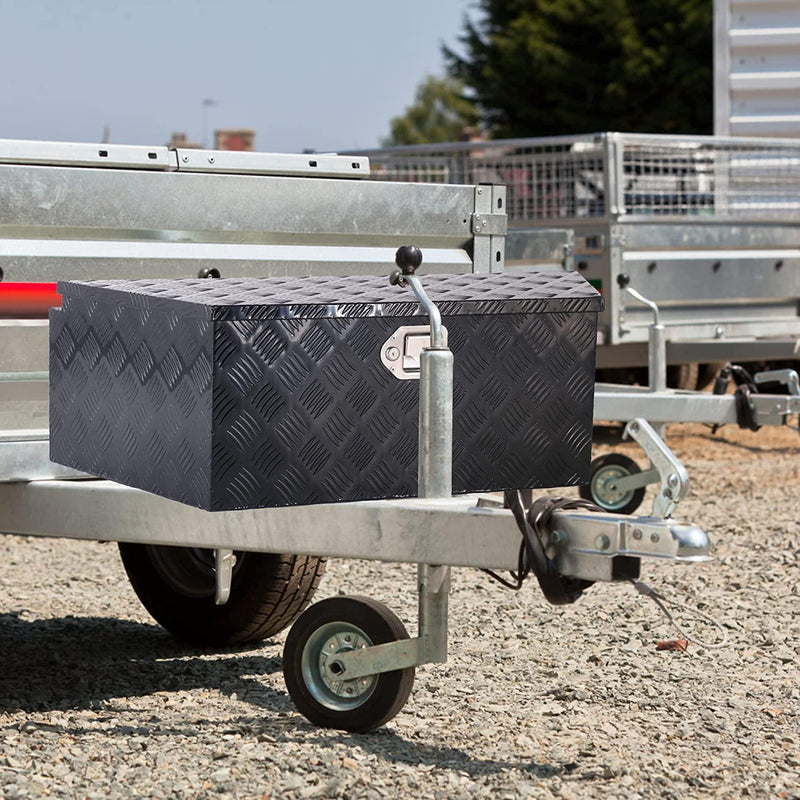 39" x 16.5"x 12" Heavy Duty 5 Bar Tread Aluminum RV Trailer Tongue Box Truck Tool Chest, Black