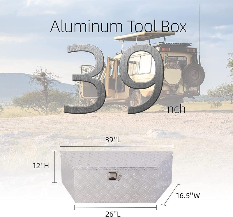 39" x 16.5" x 12" Heavy Duty 5 Bar Tread Aluminum Trailer Tongue Truck Box Tool Chest w/ Lock and Keys, Silver