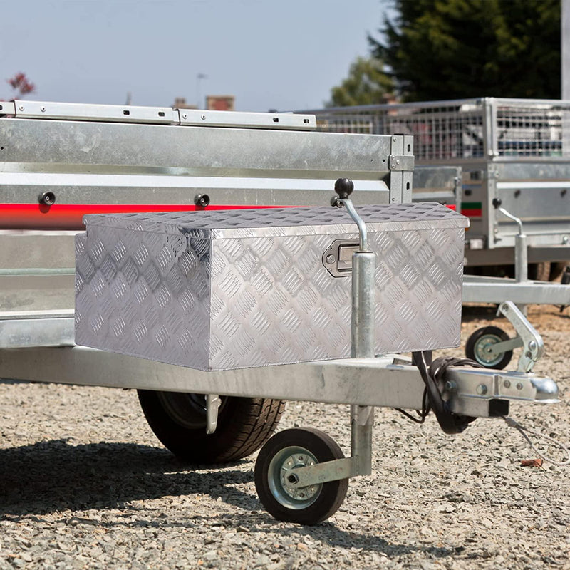 39" x 16.5" x 12" Heavy Duty 5 Bar Tread Aluminum Trailer Tongue Truck Box Tool Chest w/ Lock and Keys, Silver