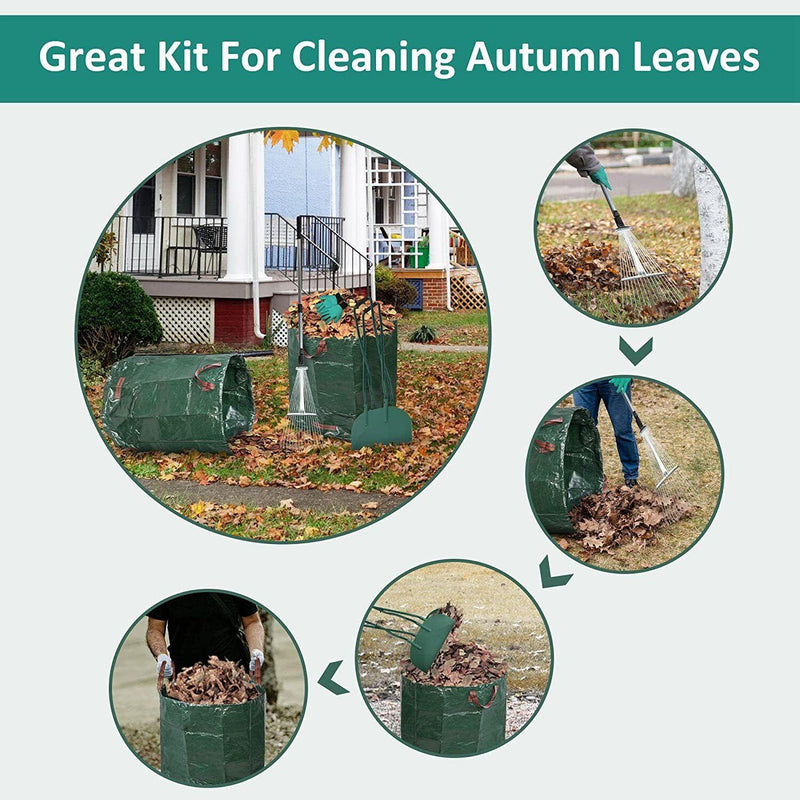 Leaf Scoop Hand Rake Set with Reuseable Garden Bag & 1 Pair Work Gloves for Collecting Leaves, Mulch and Debris