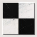 Bella White, Black Polished Checkerboard Pattern Marble Tile