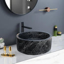 Natural Black Marble Vessel Sink 16.5 Inch Round Polished Finish