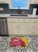 Hot Pink Hibiscus by Malenda Trick Memory Foam Kitchen Mat Machine Washable Anti-Fatigue Cushion Comfort Bath or Kitchen Rug