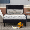 Set of 2 - Twin Dorm Style Black Tufted Upholstered Platform Bed with Headboard