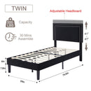 Set of 2 - Twin Dorm Style Black Tufted Upholstered Platform Bed with Headboard