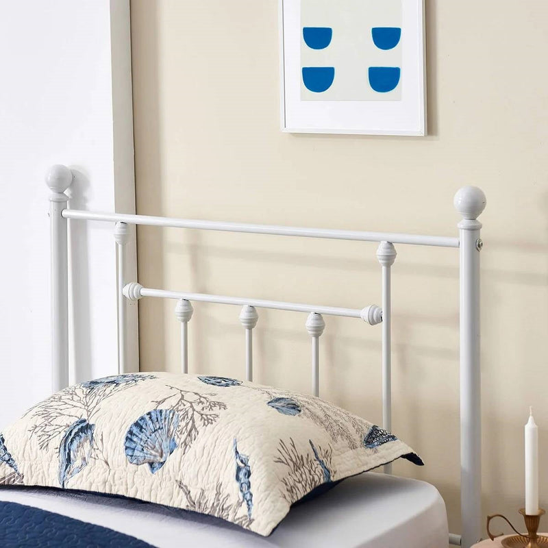 Twin Victorian Style White Metal Platform Bed Frame with Headboard Footboard, photo 3 of 5