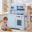 Wooden Play Kitchen Set with Range Hood and Microwave