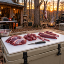 Big Game Cutting Chopping Board 3/8 Inch Thick | Food-Grade HDPE Optional Non-Skid Rubber Feet, Wide Juice Groove | 32 or 48 in x 18 in or 24 in for Tailgates, Coolers and Tables | Easy Grip Handle