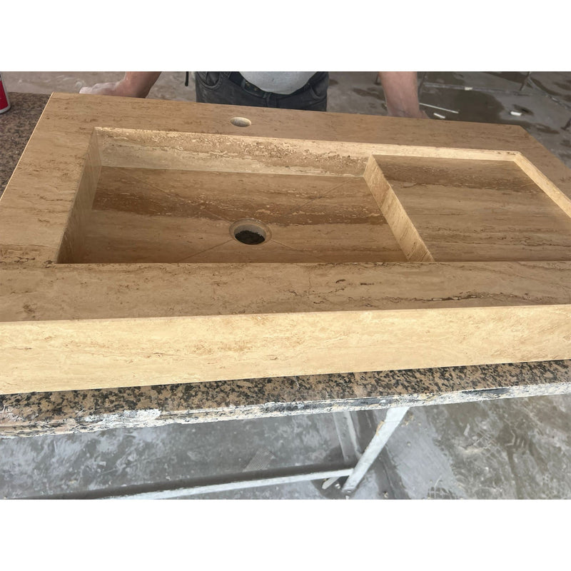 Handcrafted Travertine Stone Sink - Natural Warm Earthy Artisan, photo 3 of 10
