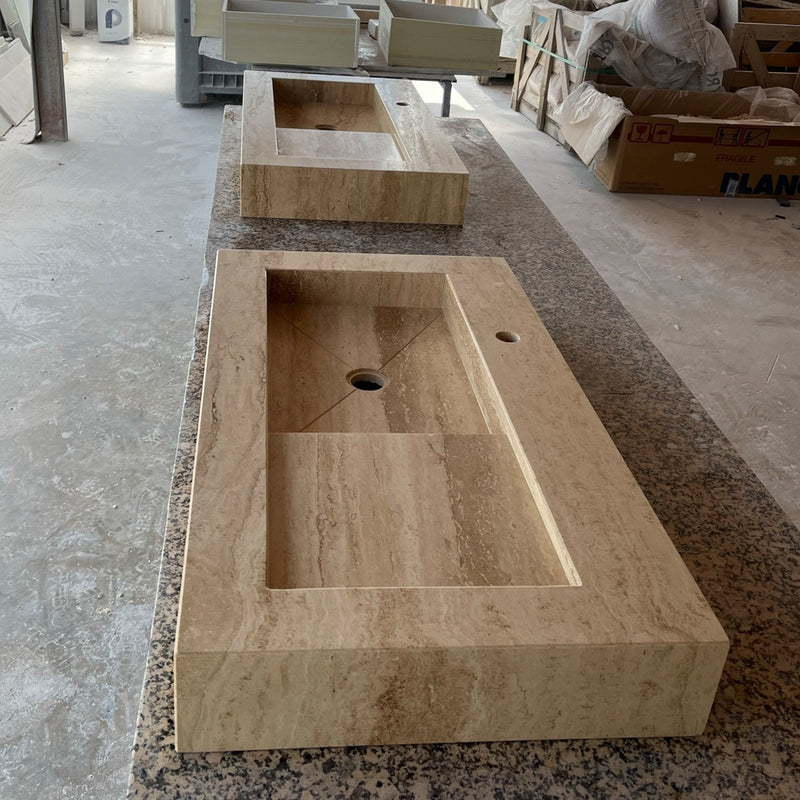 Handcrafted Travertine Stone Sink - Natural Warm Earthy Artisan, photo 4 of 10