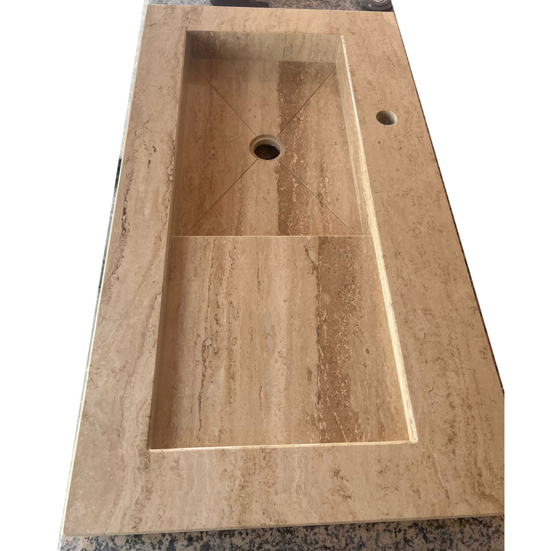 Handcrafted Travertine Stone Sink - Natural Warm Earthy Artisan, photo 5 of 10