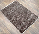 Modern Stripes Pattern Brown Hand Knotted Wool 2x3 Area Rug