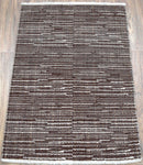 Modern Stripes Pattern Brown Hand Knotted Wool 2x3 Area Rug
