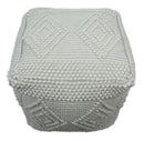 Modern Geometrical Pattern White Hand Woven Wool Pouf