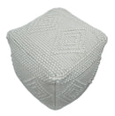 Modern Geometrical Pattern White Hand Woven Wool Pouf