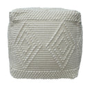 Modern Geometrical Pattern White Hand Woven Wool Pouf
