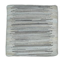 Modern Stripes Pattern Silver and Gray Leather Pouf