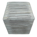 Modern Stripes Pattern Silver and Gray Leather Pouf