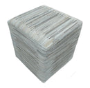 Modern Stripes Pattern Silver and Gray Leather Pouf