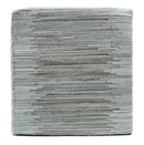 Modern Stripes Pattern Silver and Gray Leather Pouf