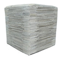 Modern Stripes Pattern Silver and Gray Leather Pouf