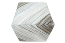 Modern Stripes Pattern Ivory and Brown Leather Pouf