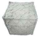 Modern Boho Design Beige Handwoven Wool Pouf