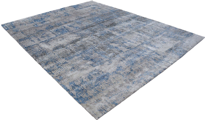 Abstract Handmade Silver and Blue Bamboo Silk 8x10 Area Rug | TRD1689810