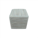 Modern Stripes Pattern Ivory And Silver Handmade Leather Pouf