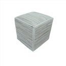 Modern Stripes Pattern Ivory And Silver Handmade Leather Pouf