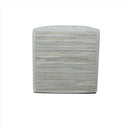 Modern Stripes Pattern Ivory And Silver Handmade Leather Pouf