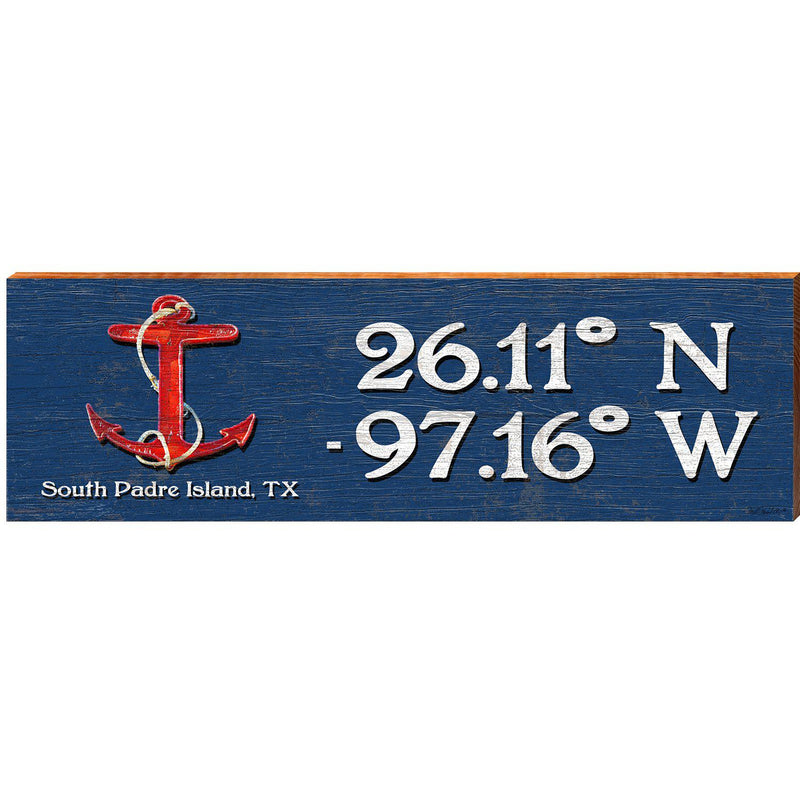 South Padre Island, TX Anchor Navy Latitude Longitude | Wall Art Print on Real Wood