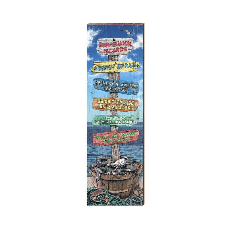 Brunswick Islands Crab Directional Sign | Real Wood Art Print