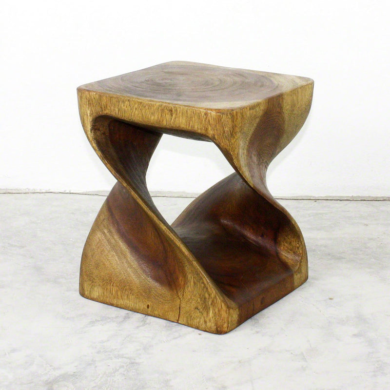 Haussmann® Original Wood Twist Stool 10 in SQ x 12 in High Antique Oak Oil