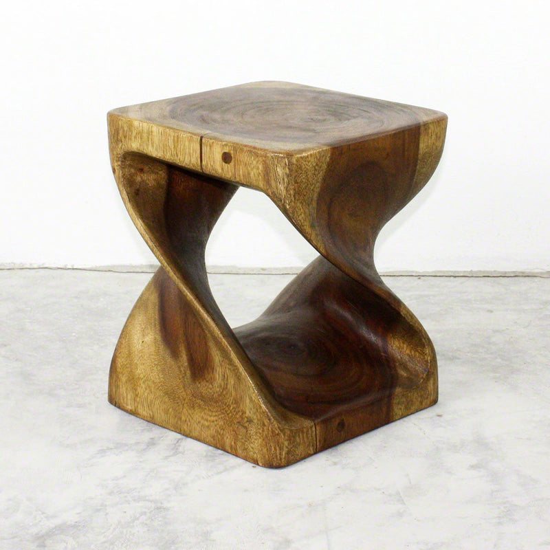 Haussmann® Original Wood Twist Stool 10 in SQ x 12 in High Antique Oak Oil