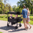 Foldable Wagon Stroller for 2 Kids with Removable Canopy and Adjustable Push Handle