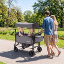Foldable Wagon Stroller for 2 Kids with Removable Canopy and Adjustable Push Handle