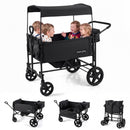 Foldable Wagon Stroller for 4 Kids with Removable Canopy and Adjustable Push